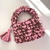 torebka z włóczki super soft kakao i pudrowy róż