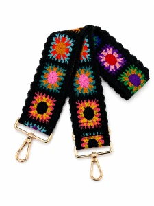 Pasek do torebki Granny Square z karabińczykami  ( czarny )